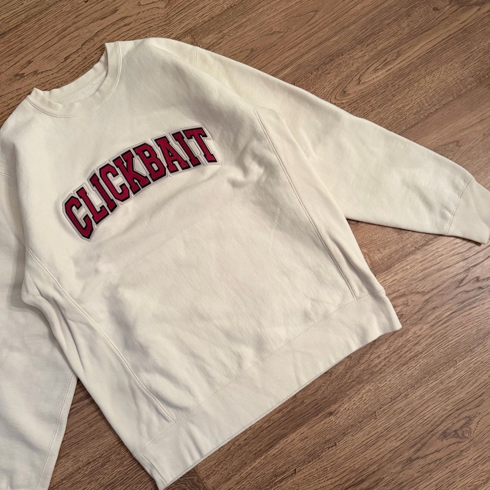 David Dobrik Clickbait FanJoy Cream Crewneck Pullover Sweater Mens Large EUC - Picture 3 of 8